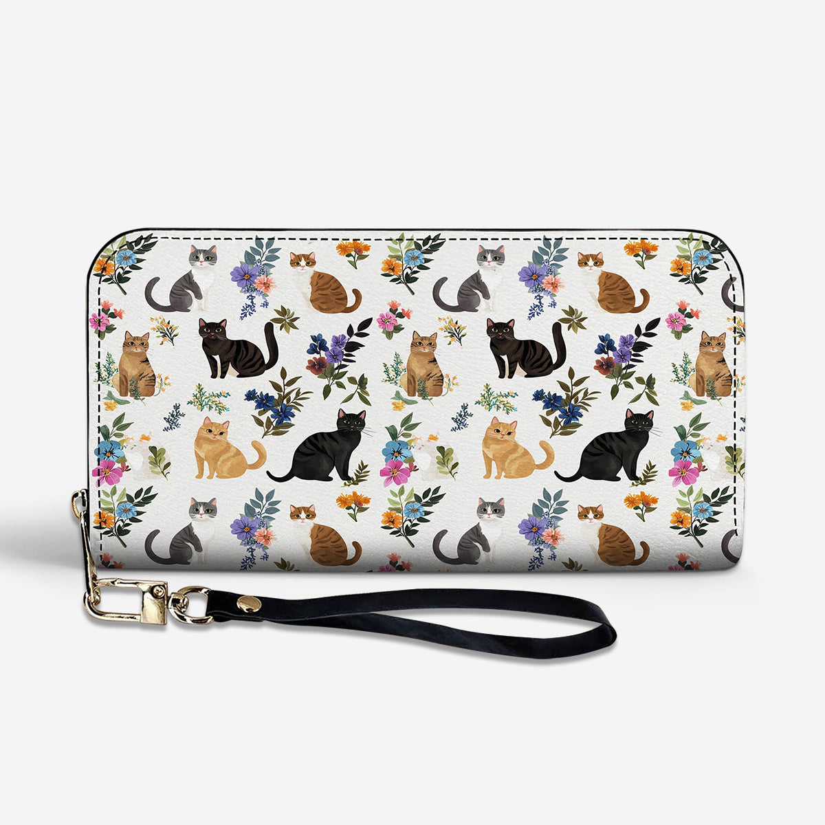 Cat Lover Leather Wallet Cute Floral Cats