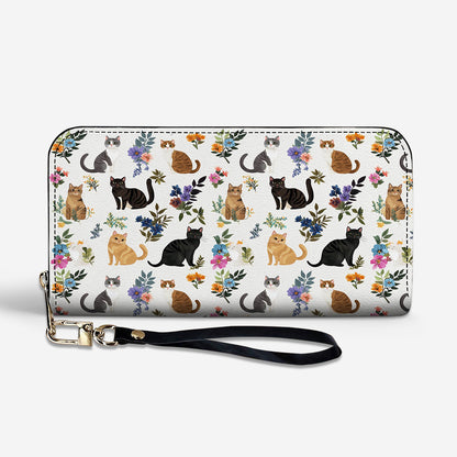 Cat Lover Leather Wallet Cute Floral Cats
