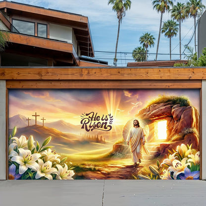 Christian Easter Garage Door Banner Decoration - 'He Is Risen' Resurrection Glory