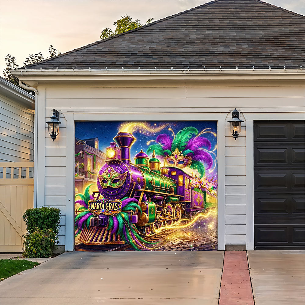 Mardi Gras Garage Door Banner Decoration - The Grand Mardi Gras Train