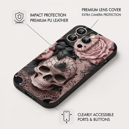 Skull Leather Phone Case Rose Beneath the Web