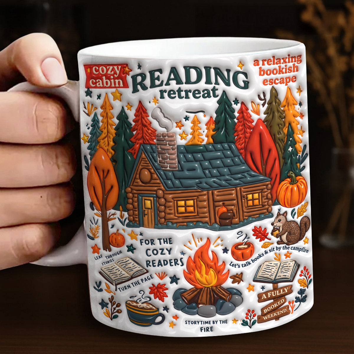 Book Ceramic Mug Autumn Cabin Bookish Escape