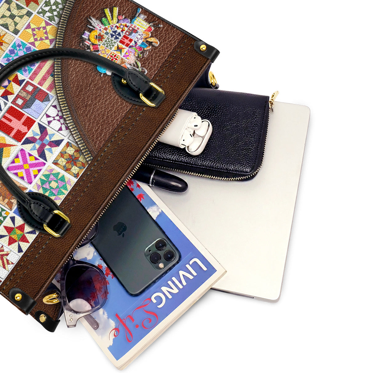 Sewing Lover Leather Handbag Personalized Quilt Blocks
