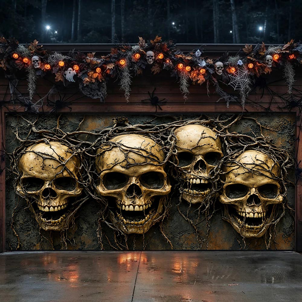 Entwined Skull Roots Garage Door Banner Halloween Decor