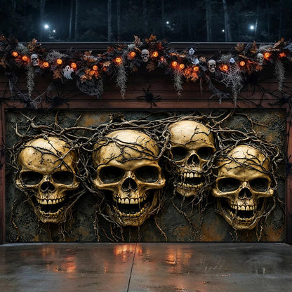 Entwined Skull Roots Garage Door Banner Halloween Decor