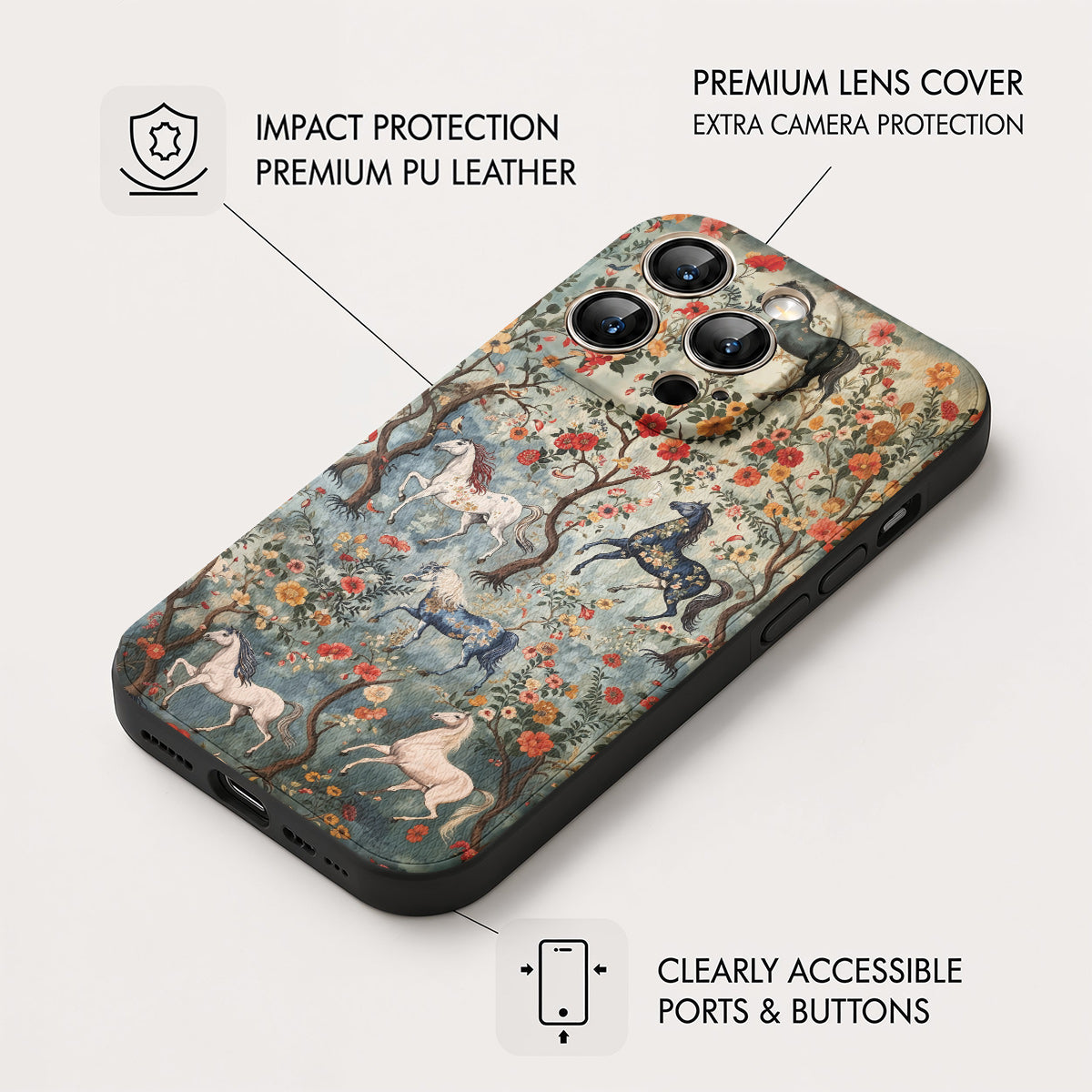 Horse Leather Phone Case Mystical Steeds