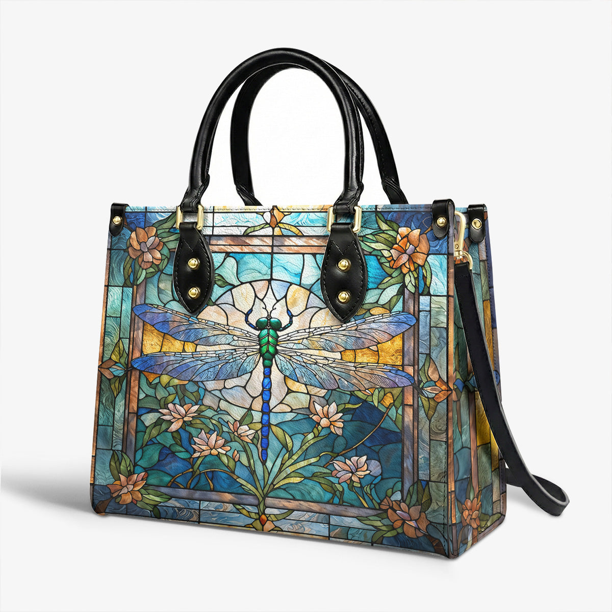 Drafonfly Leather Handbag Dragonfly Grace In Stained Glass