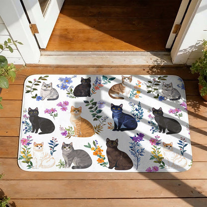 Cat Doormat Floor Mat Runner Rug Charming Floral Cats