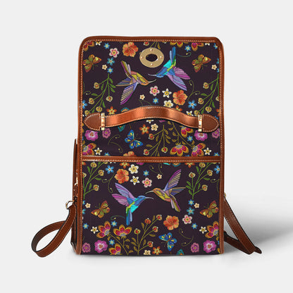 Hummingbird Satchel Handbag Fluttering Duet Faux-Embroidered