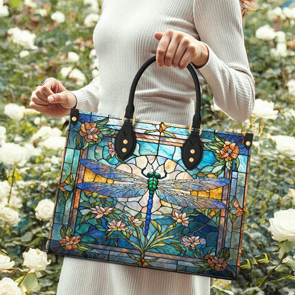 Drafonfly Leather Handbag Dragonfly Grace In Stained Glass