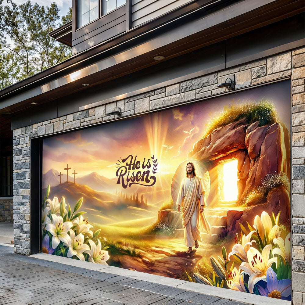 Christian Easter Garage Door Banner Decoration - 'He Is Risen' Resurrection Glory