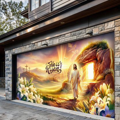 Christian Easter Garage Door Banner Decoration - 'He Is Risen' Resurrection Glory