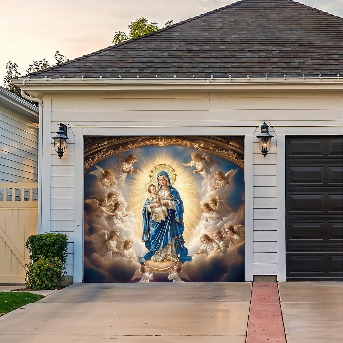 God Garage Door Banner Decoration -  Mary and the Child Jesus in Heavenly Radiance