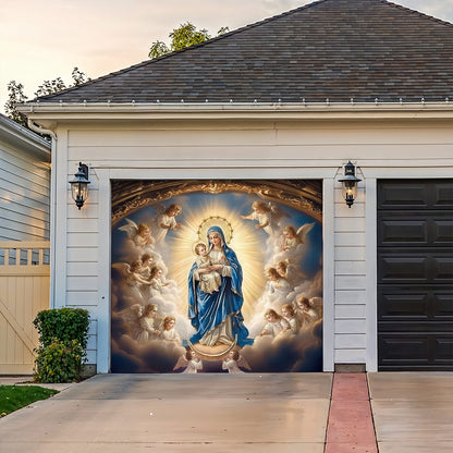God Garage Door Banner Decoration -  Mary and the Child Jesus in Heavenly Radiance