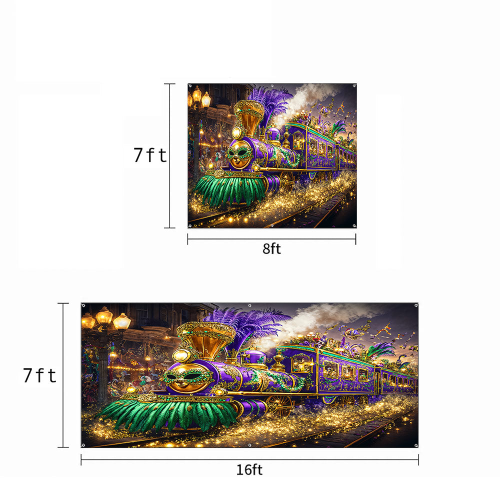 Mardi Gras Garage Door Banner Decoration - Masked Carnival Express
