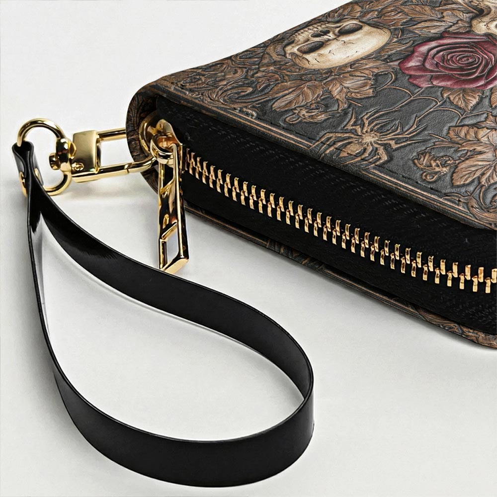 Skull Leather Wallet Gothic Skull Memento in Bloom