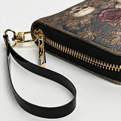 Skull Leather Wallet Gothic Skull Memento in Bloom