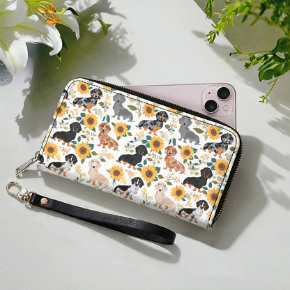 Dachshund Leather Wallet Dachshunds Among Sunflowers