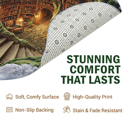 Reading Round Rug Cozy Enchanted Library Hollow 3D Illusion Flat Print