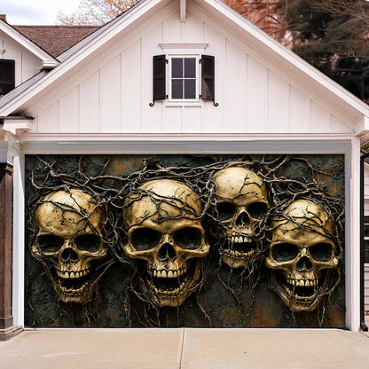 Entwined Skull Roots Garage Door Banner Halloween Decor