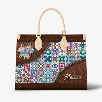 Sewing Lover Leather Handbag Personalized Traditional Quilt Blocks