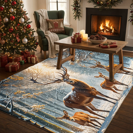 Nature Area Rug Majestic Reindeer Family in Winter Wonderland