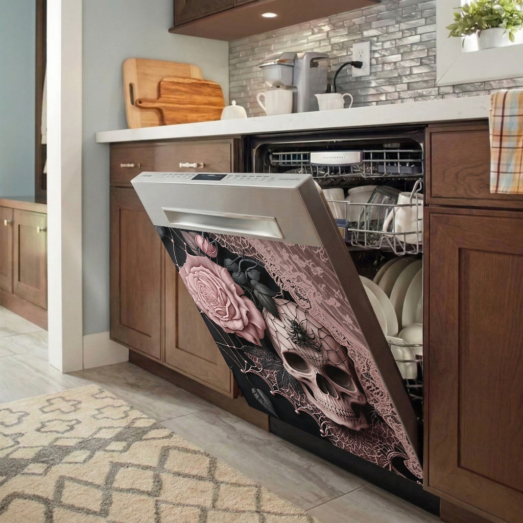 Skull Magnetic Dishwasher Cover Rose Beneath the Web
