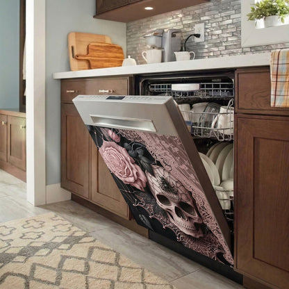 Skull Magnetic Dishwasher Cover Rose Beneath the Web