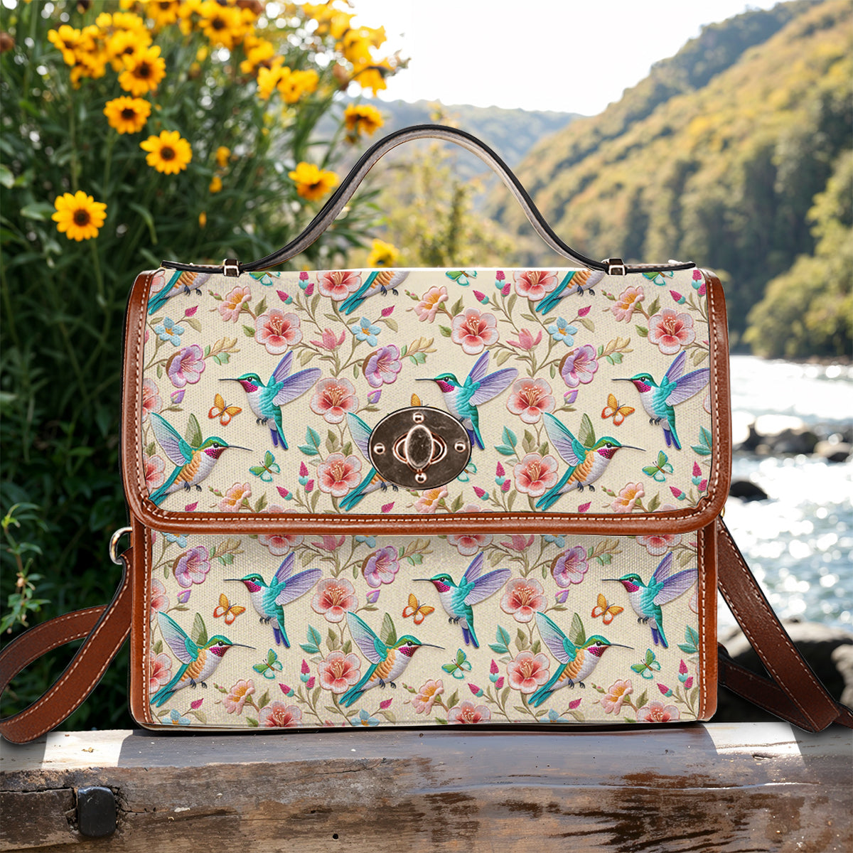 Hummingbird Satchel Handbag Humming Blossoms
