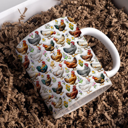 Chicken Ceramic Mug Country Chickens In Bloom