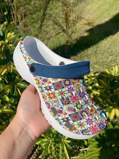 Sewing Lover Graphic Clogs Colorful Quilt Blocks