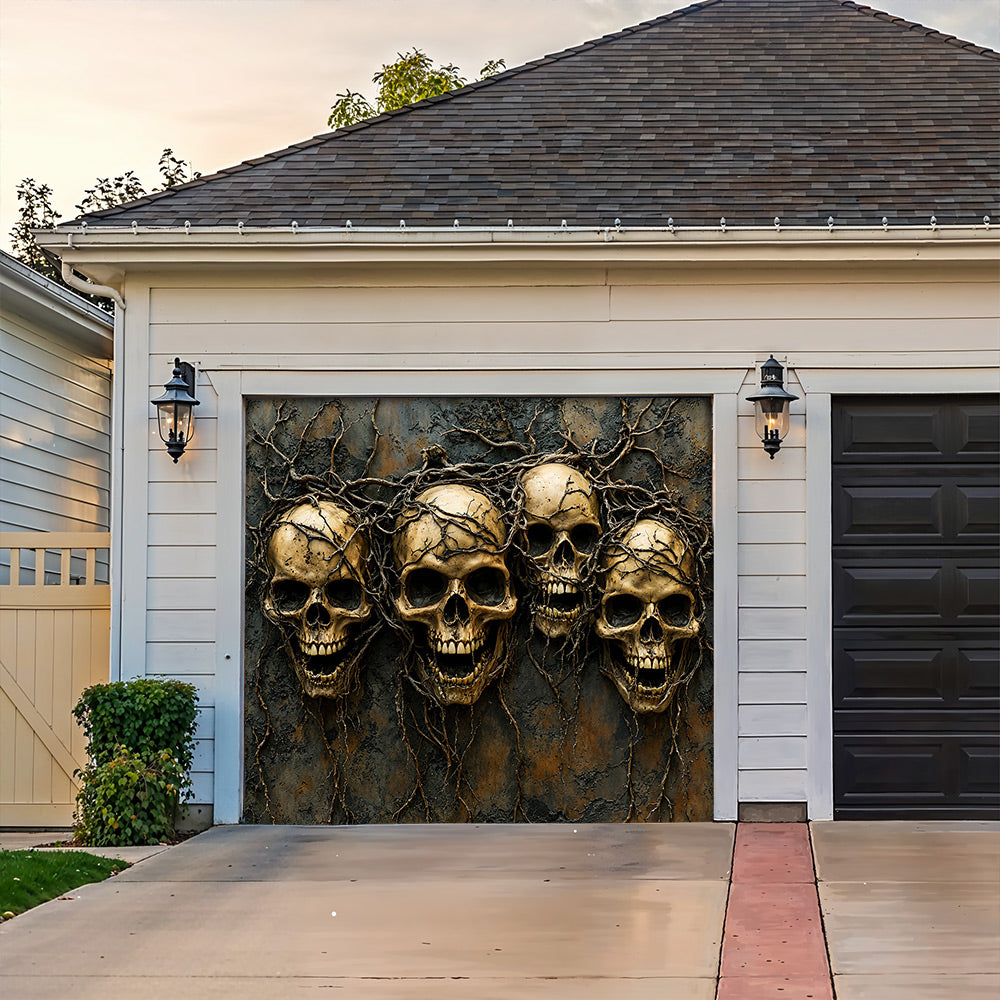 Entwined Skull Roots Garage Door Banner Halloween Decor