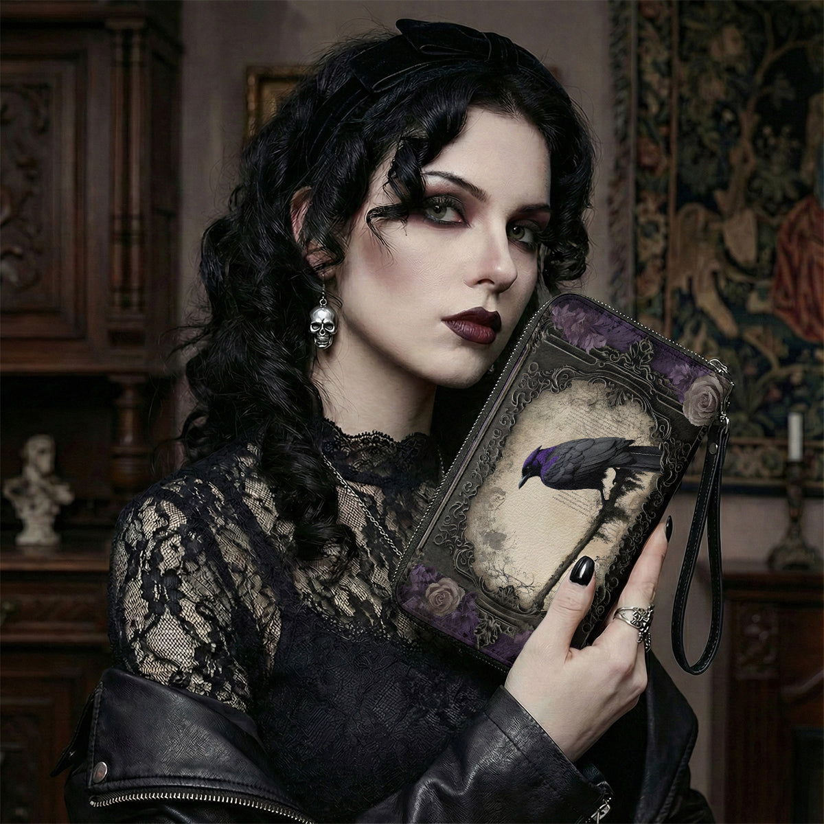 Gothic Leather Wallet Violet Raven