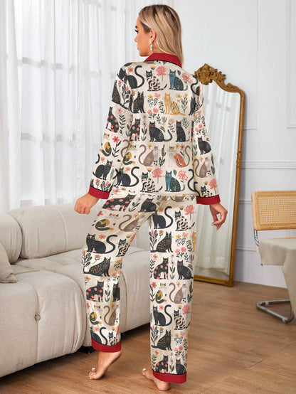 Cat Classic Pajama Set Botanical Cat Bliss