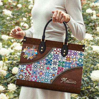Sewing Lover Leather Handbag Personalized Traditional Quilt Blocks