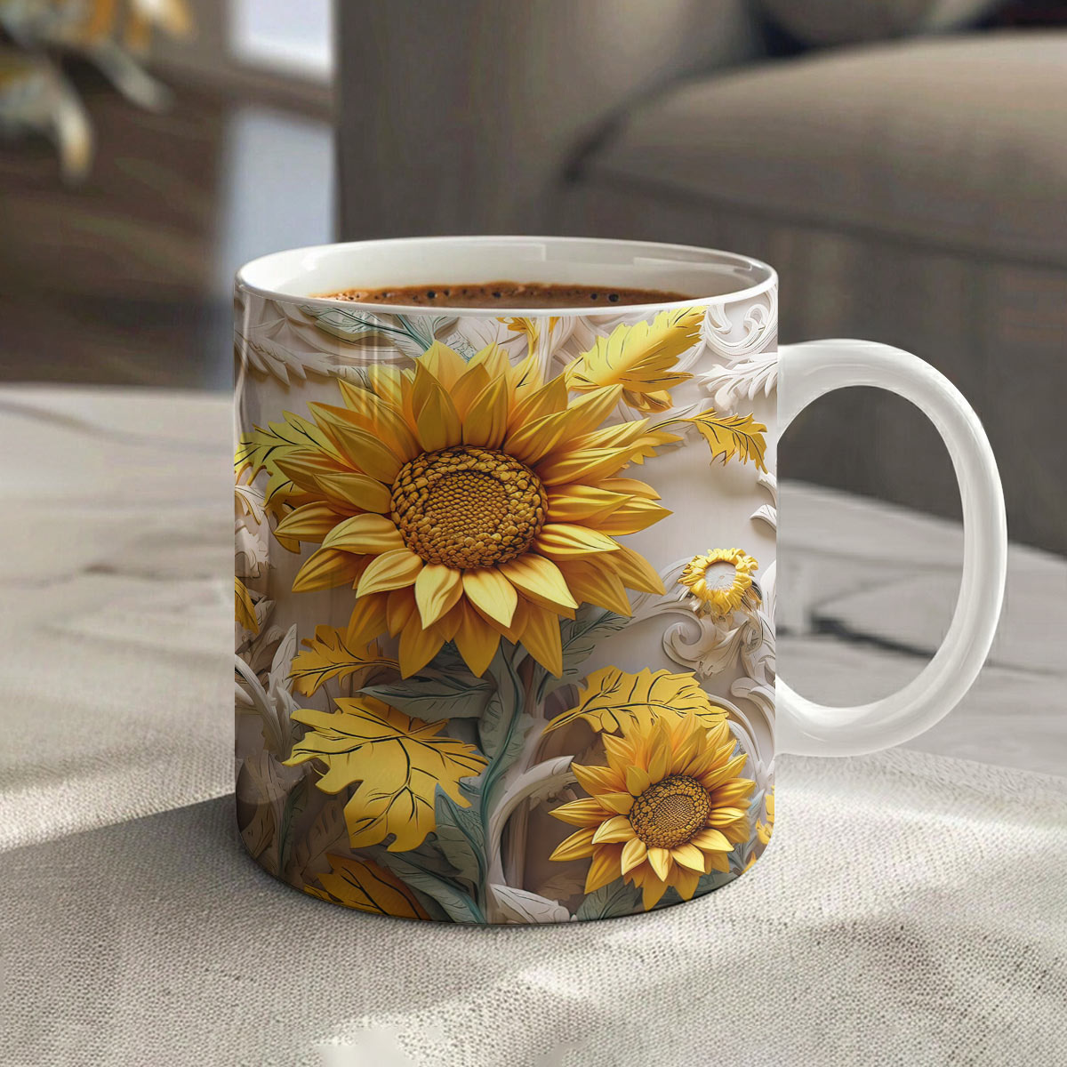 Sunflower Ceramic Mug Golden Sunflower Garden