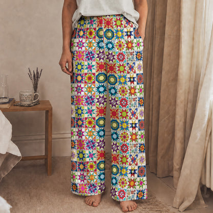 Sewing Lover Lounge Pants Colorful Star Quilt Blocks