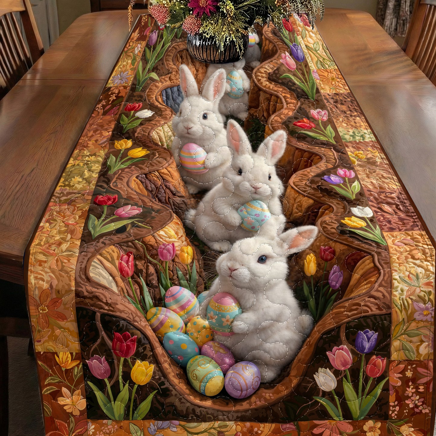 Easter Quilted Table Runner The Bunny Burrow of Easter Joy