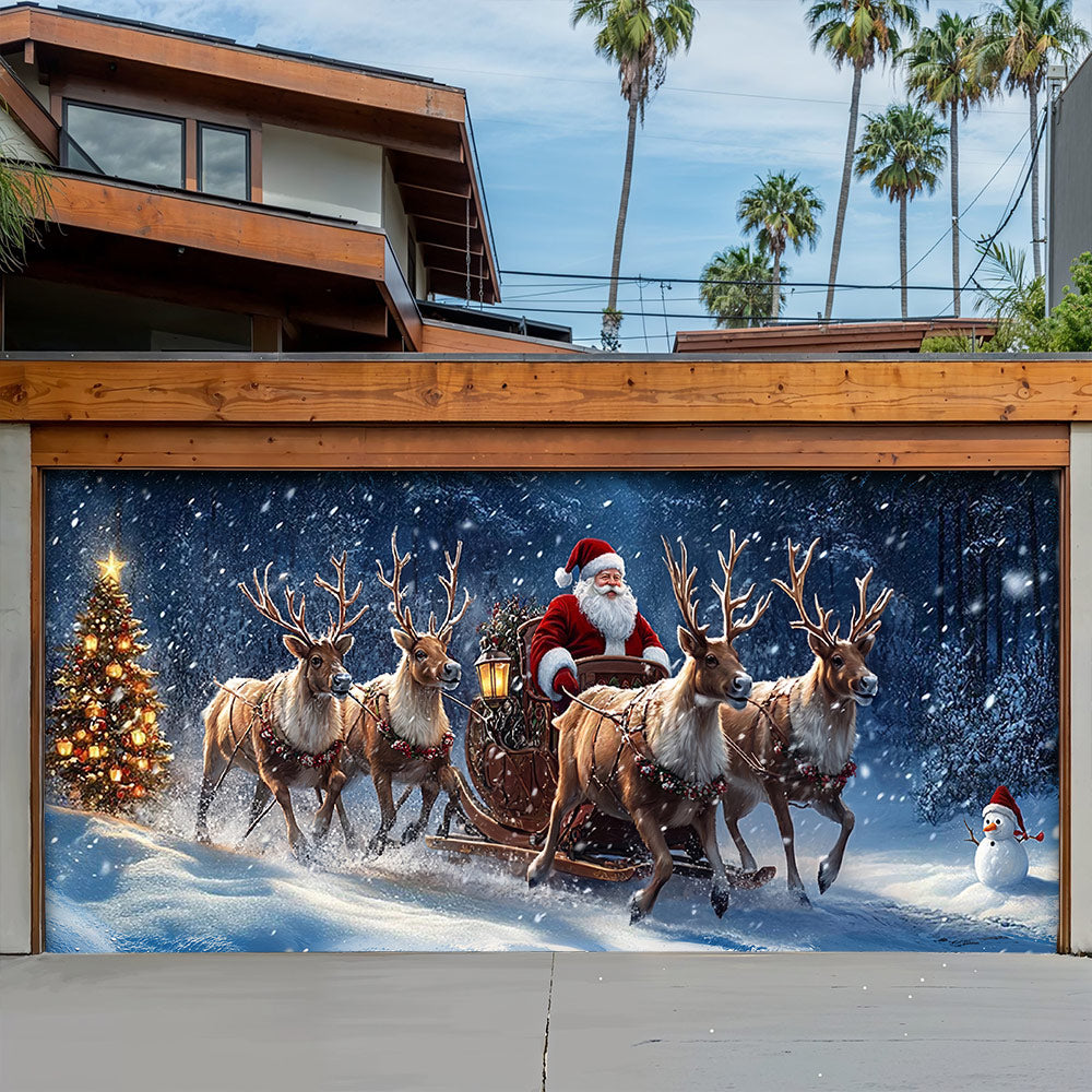 Christmas Garage Door Banner Decoration - Santa’s Magical Reindeer Sleigh Ride