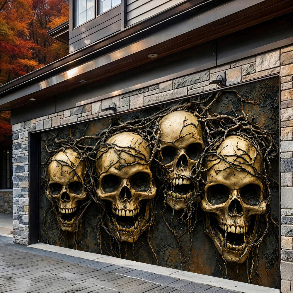 Entwined Skull Roots Garage Door Banner Halloween Decor