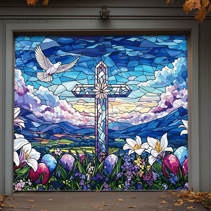 Christian Easter Garage Door Banner Decoration - Blooming Hope at Easter Dawn