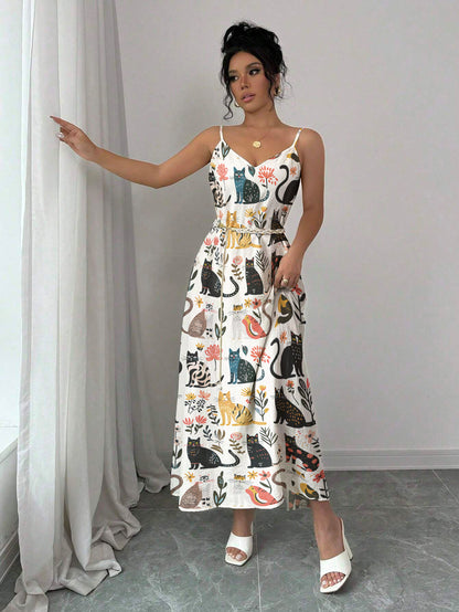 Cat Maxi Dress Botanical Cat Bliss