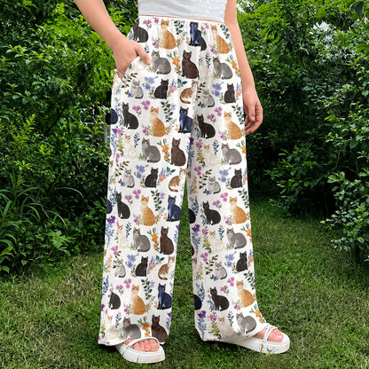 Cat Lounge Pants Charming Floral Cats