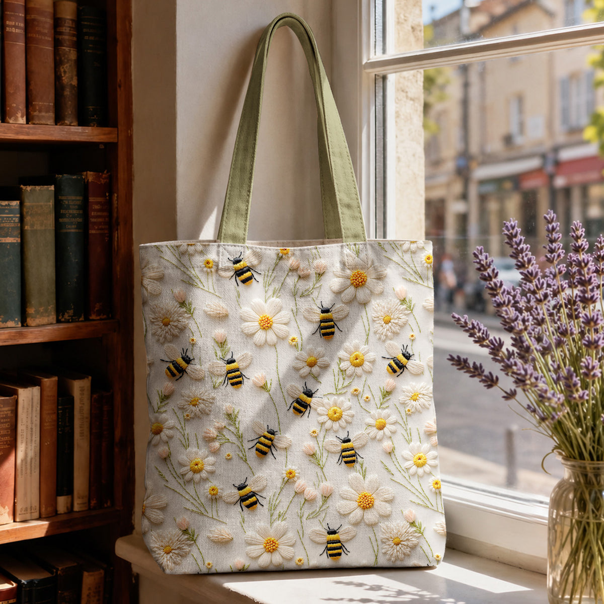 Bee Canvas Tote Bag Honeybee Daisy Meadow