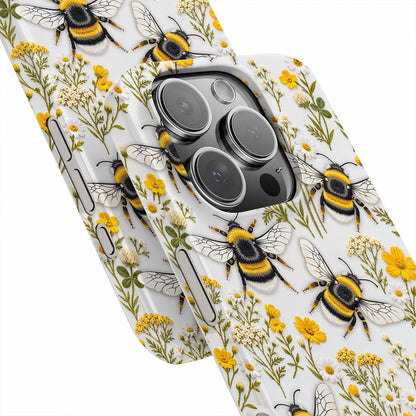 Bee Phone Case Golden Bumblebees & Wildflower Meadow