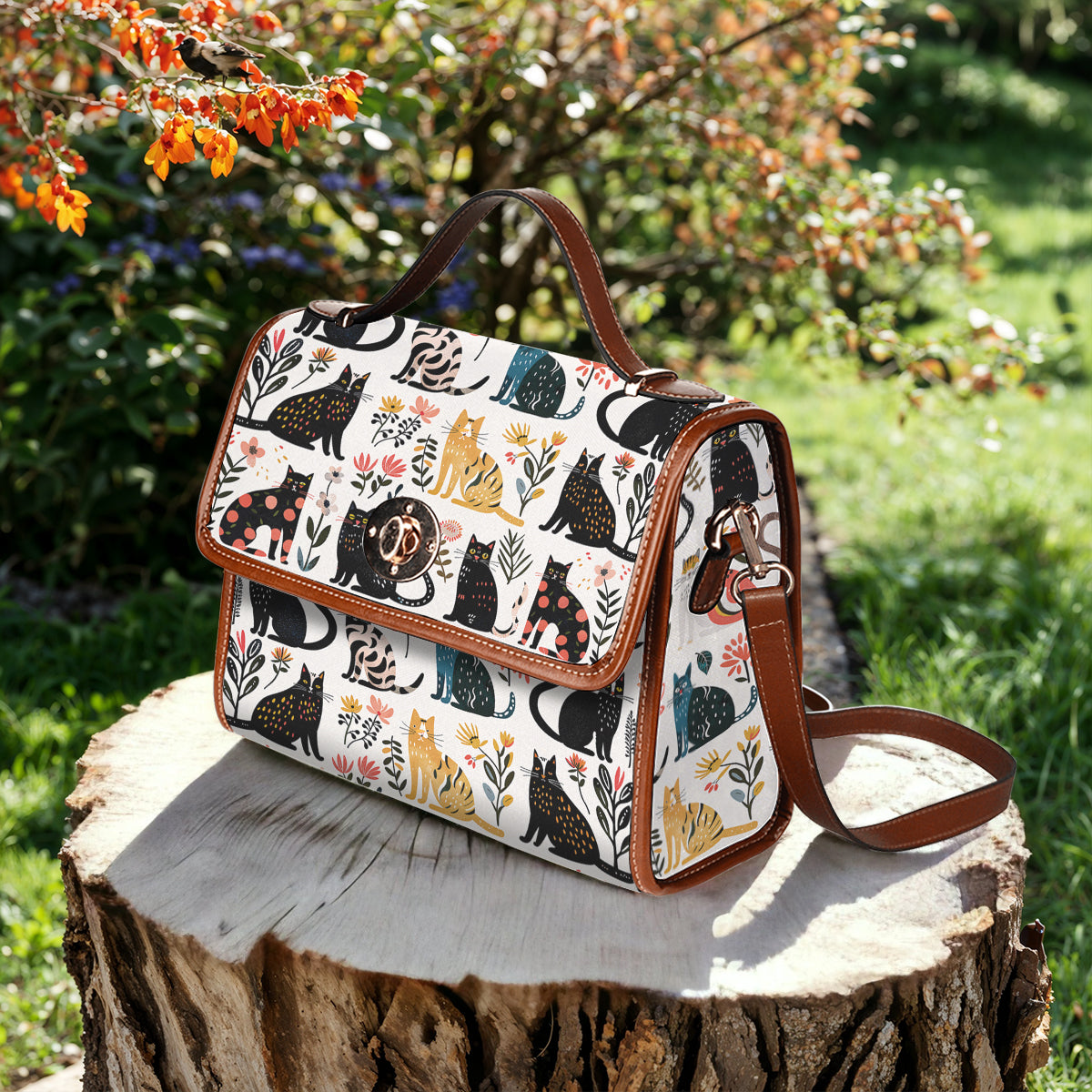 Cat Lover Satchel Handbag Botanical Cat Bliss