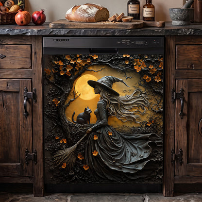 Witch Magnetic Dishwasher Cover Witch Beneath the Autumn Moon