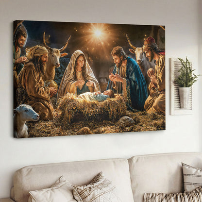 God Wooden-Framed Canvas Wall Art A Holy Night in Warm Light