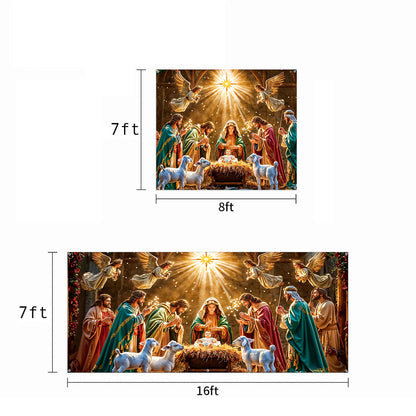 God Garage Door Banner Decoration - Divine Light at the Manger The Nativity Scene