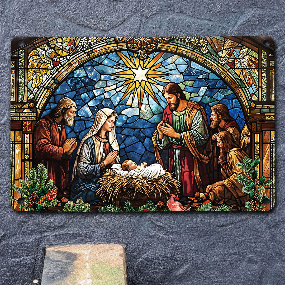 Christmas 2D Metal Sign The Holy Night in Stained Glass